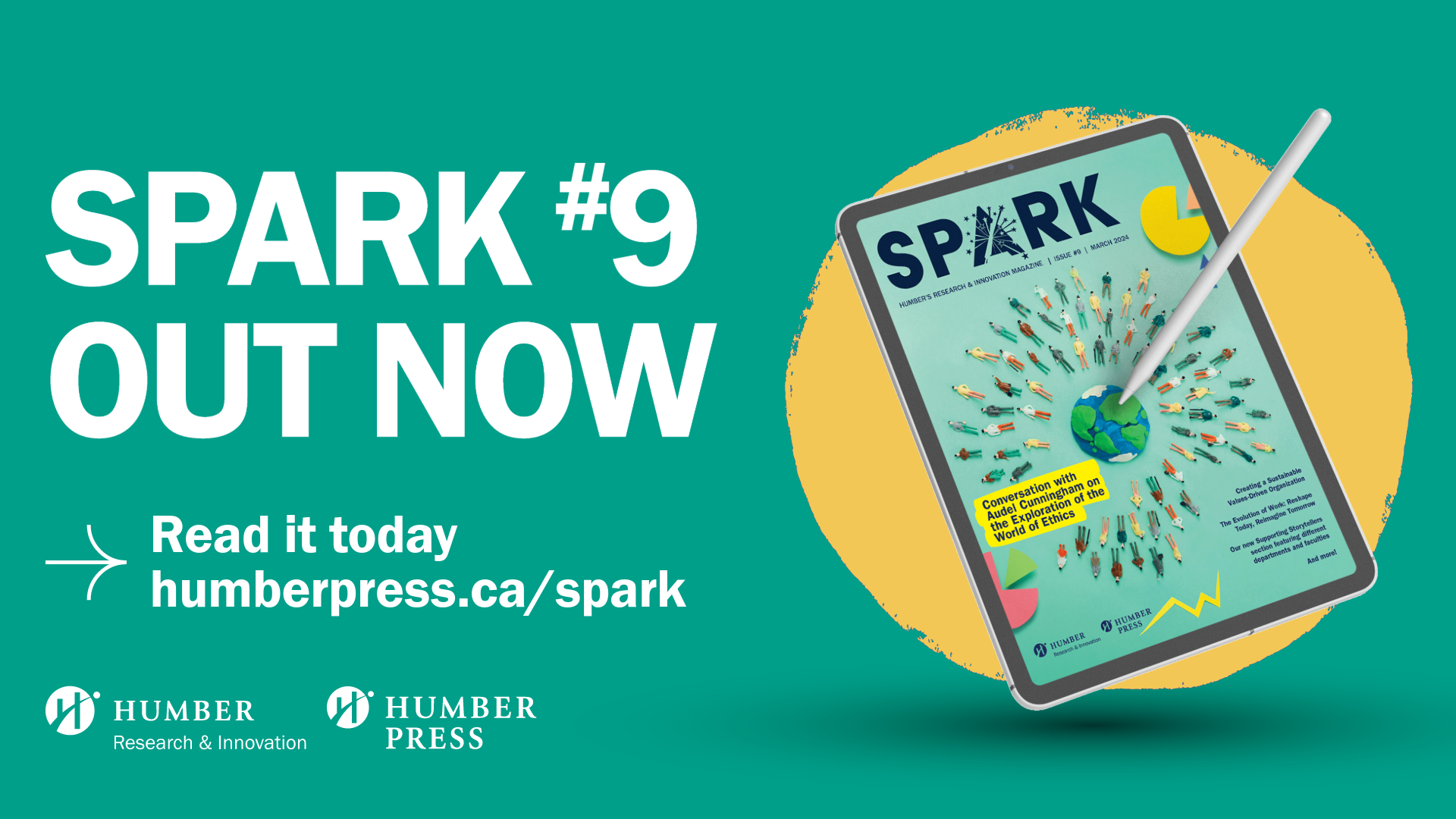 A tablet with a superimposed image of the SPARK 9 cover on it