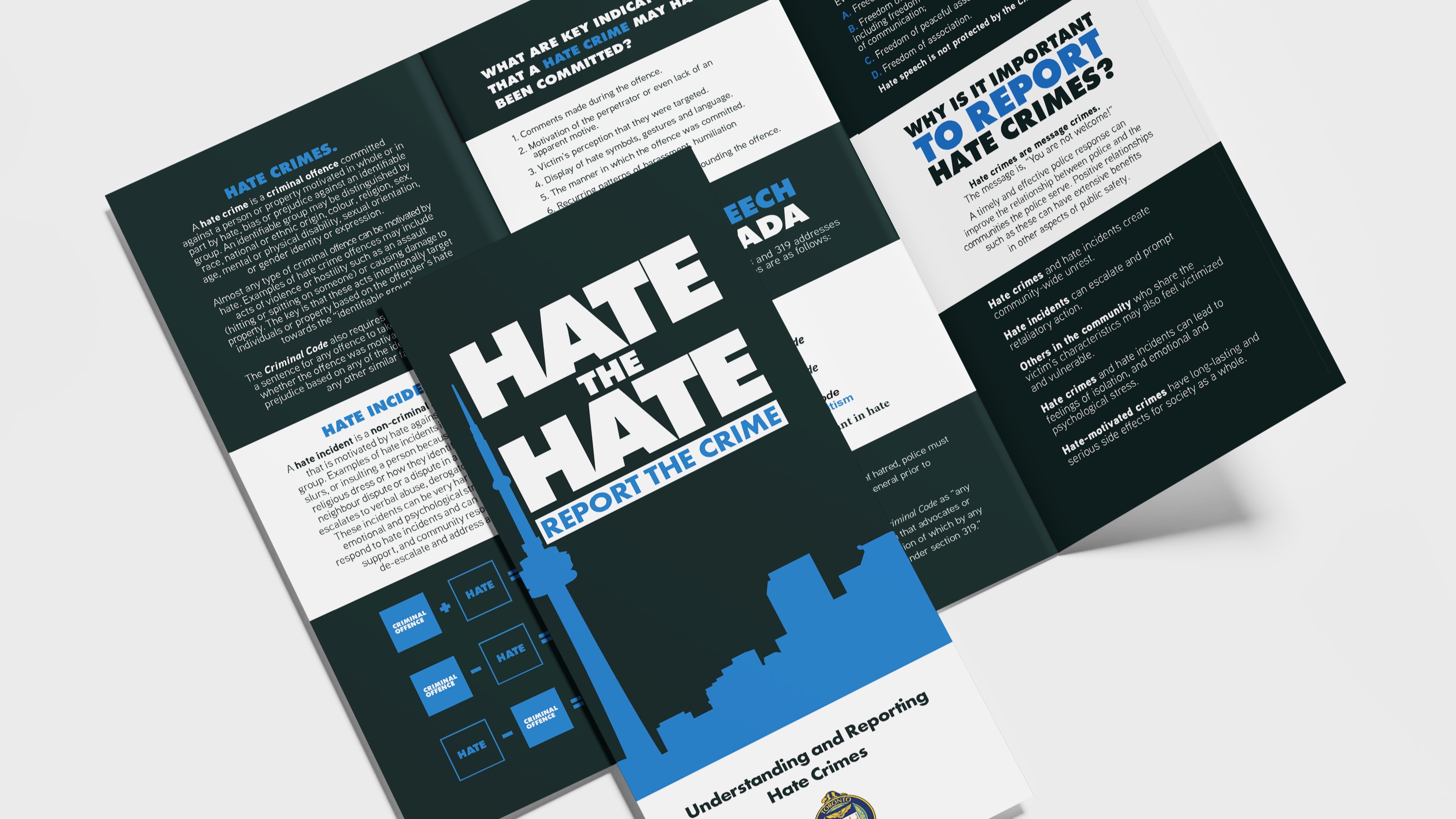 A mock up a brochure that reads "Hate the Hate"