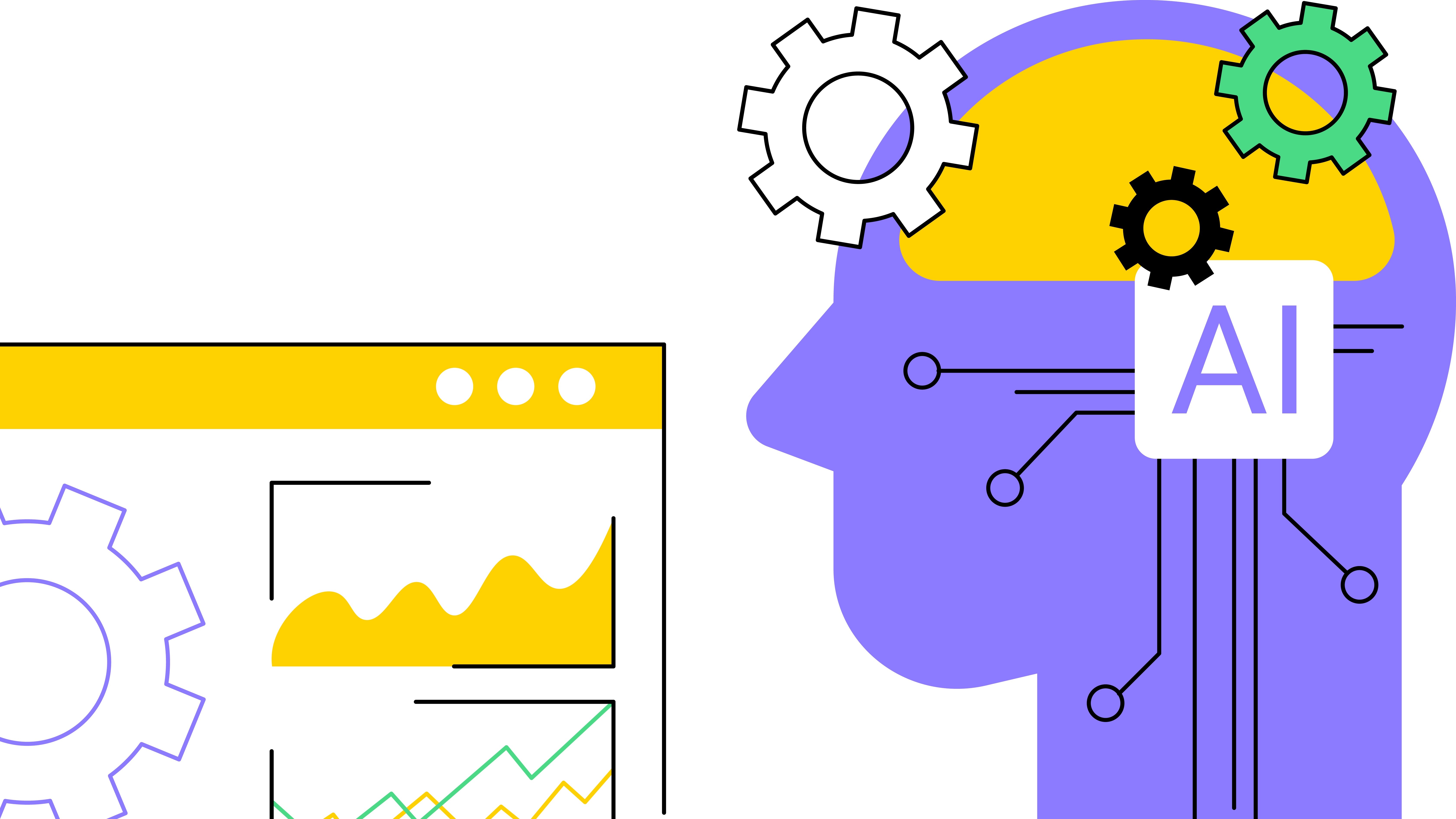 vector art showing a human head filled with cogs and circuits