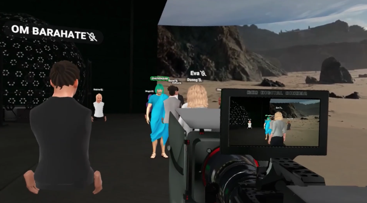 A screencap of students' avatars particapting in virtual film school.