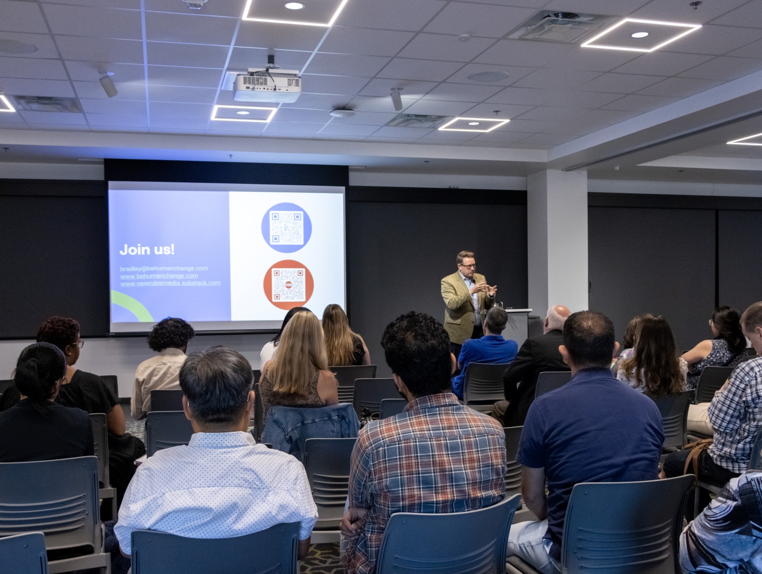 Bradley Schurman presents in front of a Humber audiences at the BTCI.